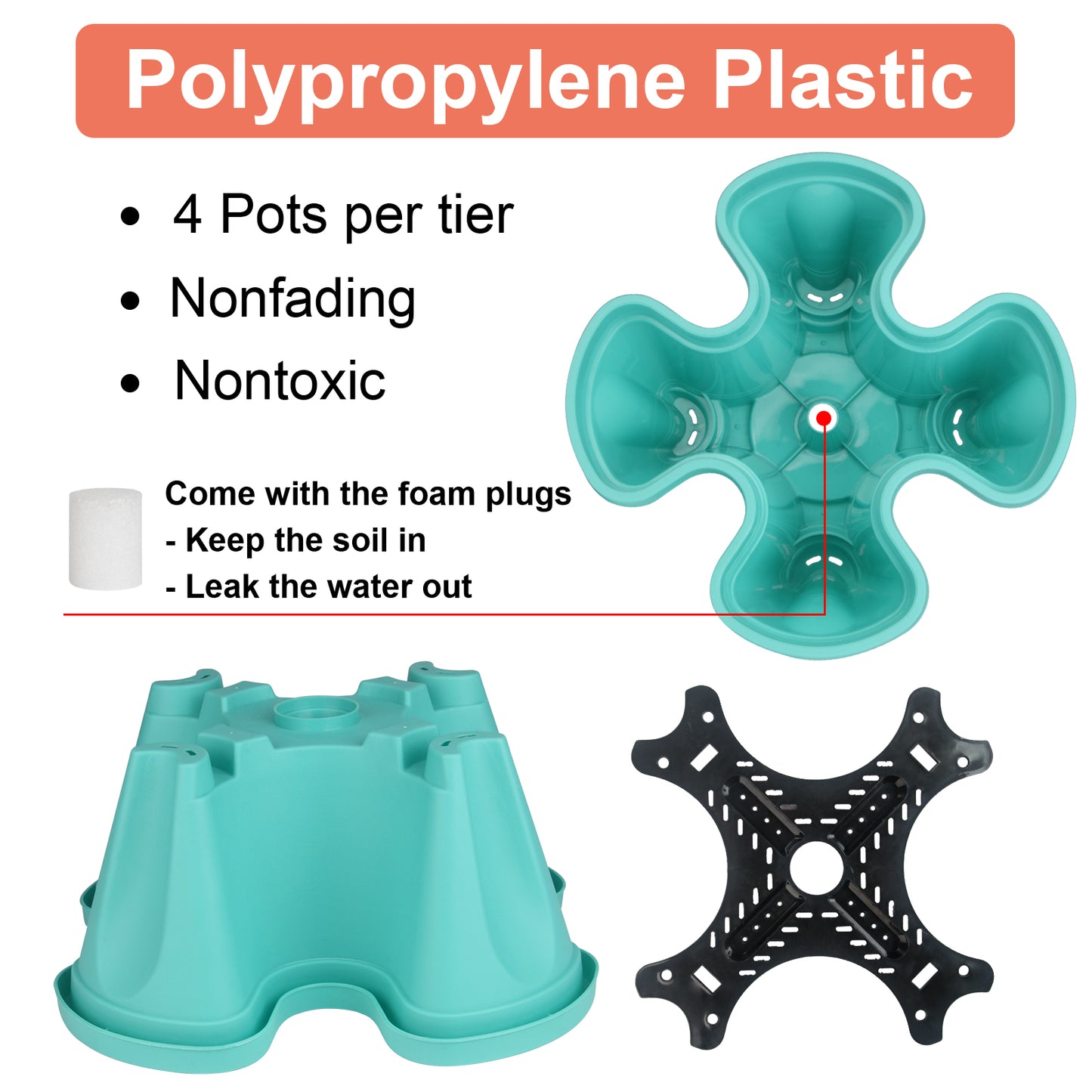 7-Tier Stackable Vertical Planter – Teal Garden Tower for Strawberries, Herbs, Flowers & Vegetables, Indoor/Outdoor Use