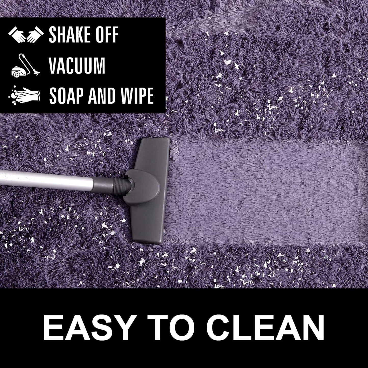 2.6' x 5.3' Fluffy Grey and Purple Shaggy Oval Area Rug – Soft Bedroom and Living Room Accent Carpet