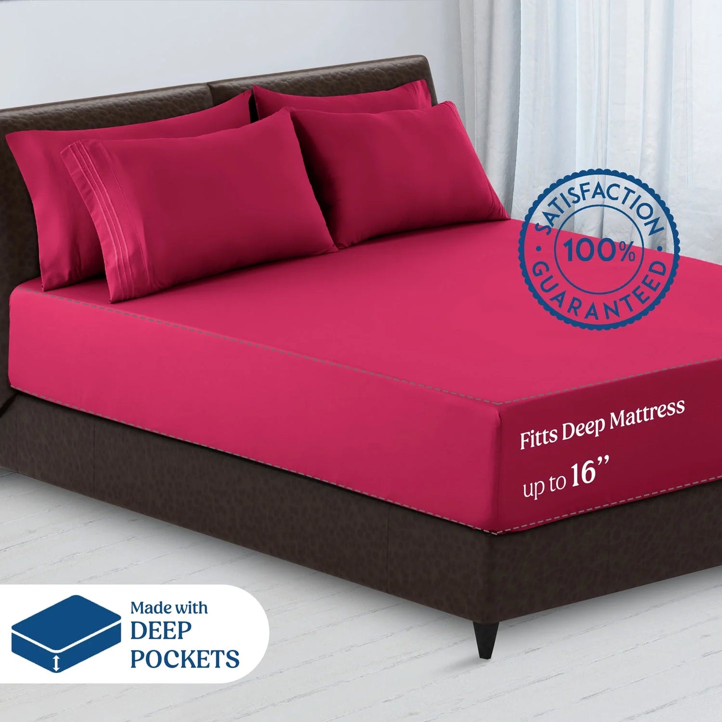 Lux Decor Collection Twin Size Bed Sheet Set – Soft Brushed Microfiber, Deep Pocket, Wrinkle-Resistant, Burgundy