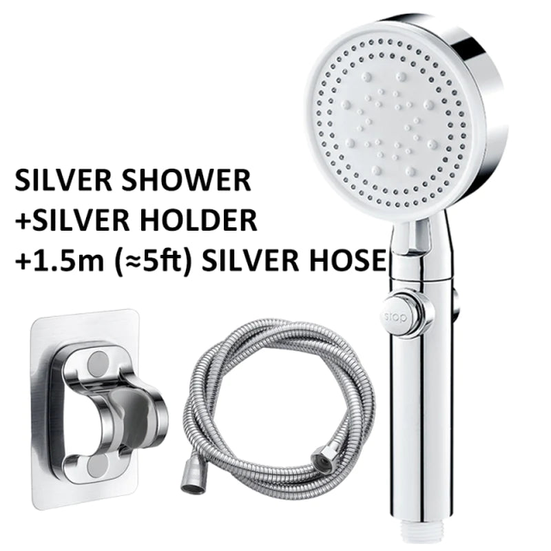 Shower Head Water Saving Black 5 Mode Adjustable High Pressure Shower One-Key Stop Water Massage Eco Shower Bathroom Accessories