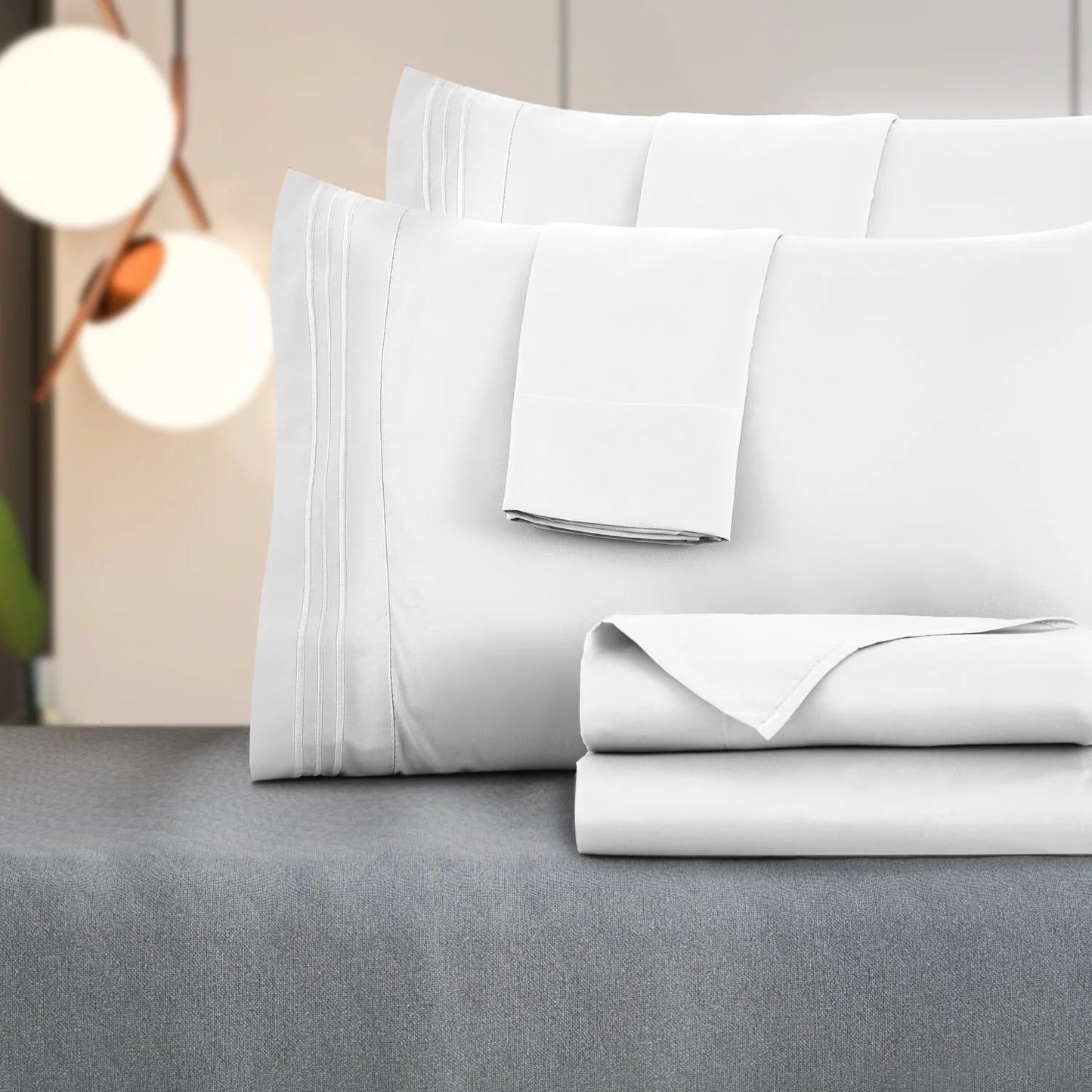 Lux Decor Collection 6-Piece California King Sheet Set – 16" Deep Pocket Brushed Microfiber Bedding, White
