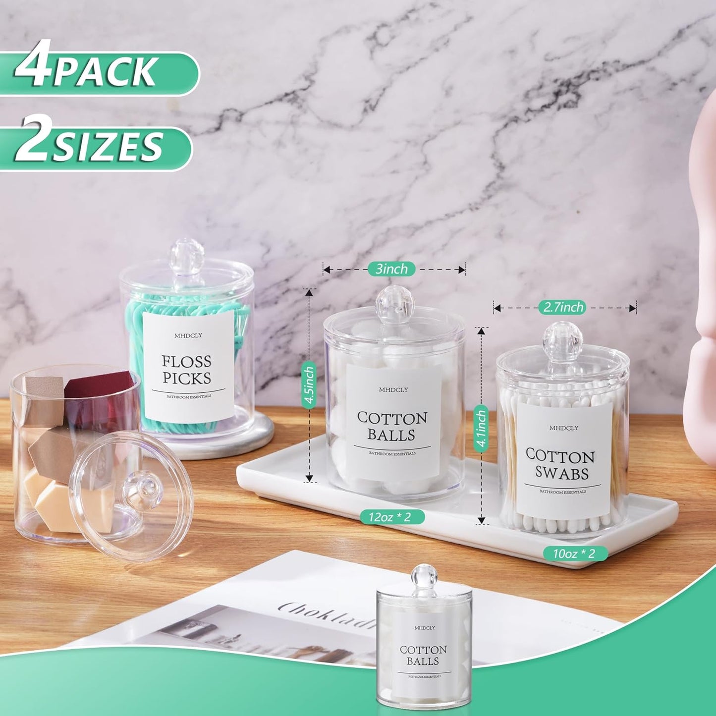 4-Pack Bathroom Organizers and Storage Accessories – Q-tip Holders and Decorative Storage Solutions for Bathroom