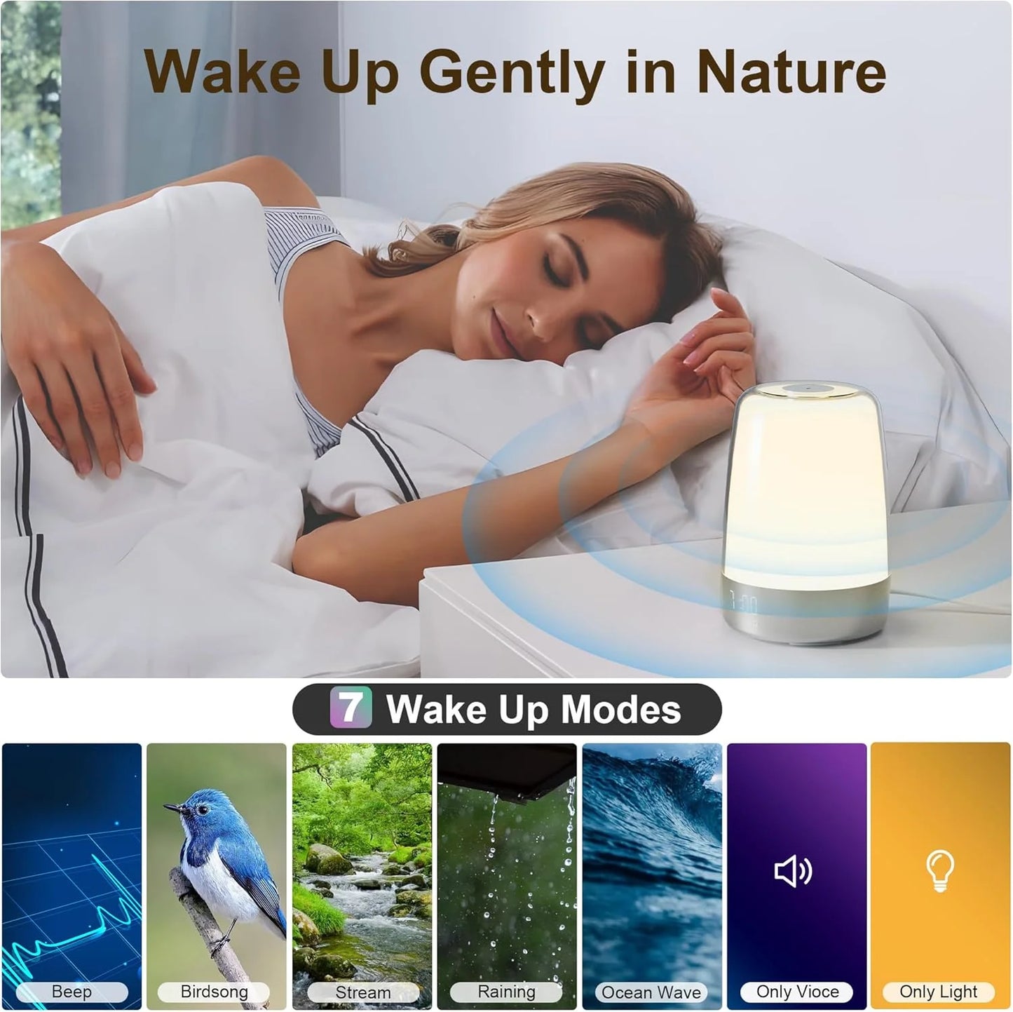  Sunrise Wake-Up Alarm Clock – RGB Bedside Lamp with 3-Level Dimmable Light, Digital Display for Heavy Sleepers