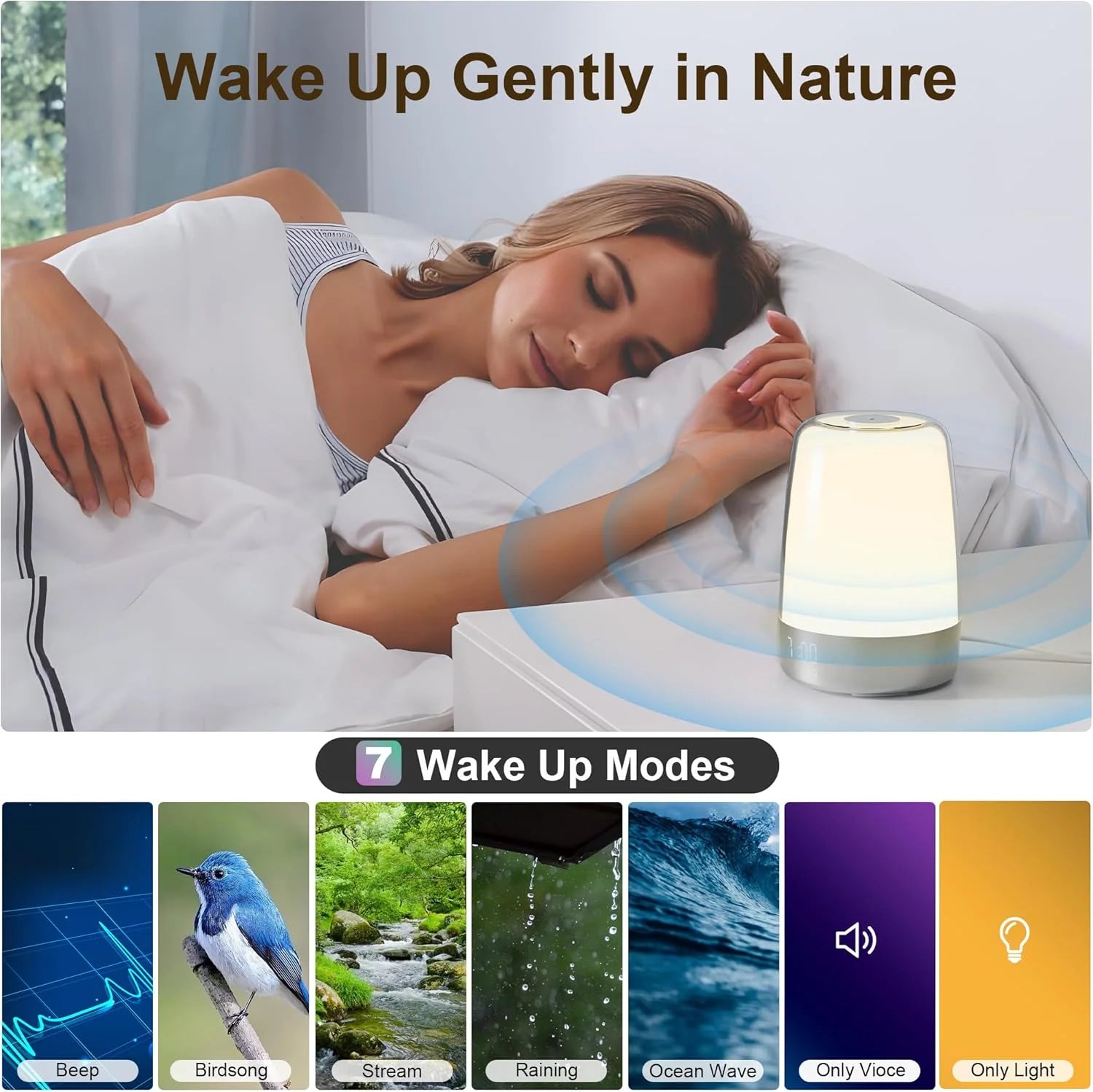  Sunrise Wake-Up Alarm Clock – RGB Bedside Lamp with 3-Level Dimmable Light, Digital Display for Heavy Sleepers
