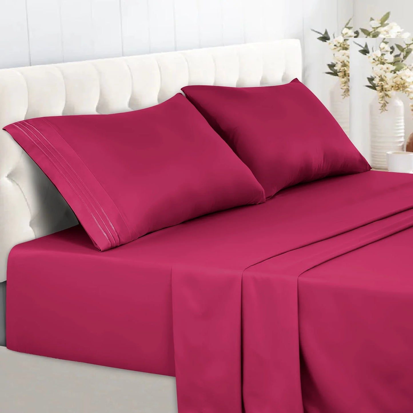 Lux Decor Collection Twin Size Bed Sheet Set – Soft Brushed Microfiber, Deep Pocket, Wrinkle-Resistant, Burgundy