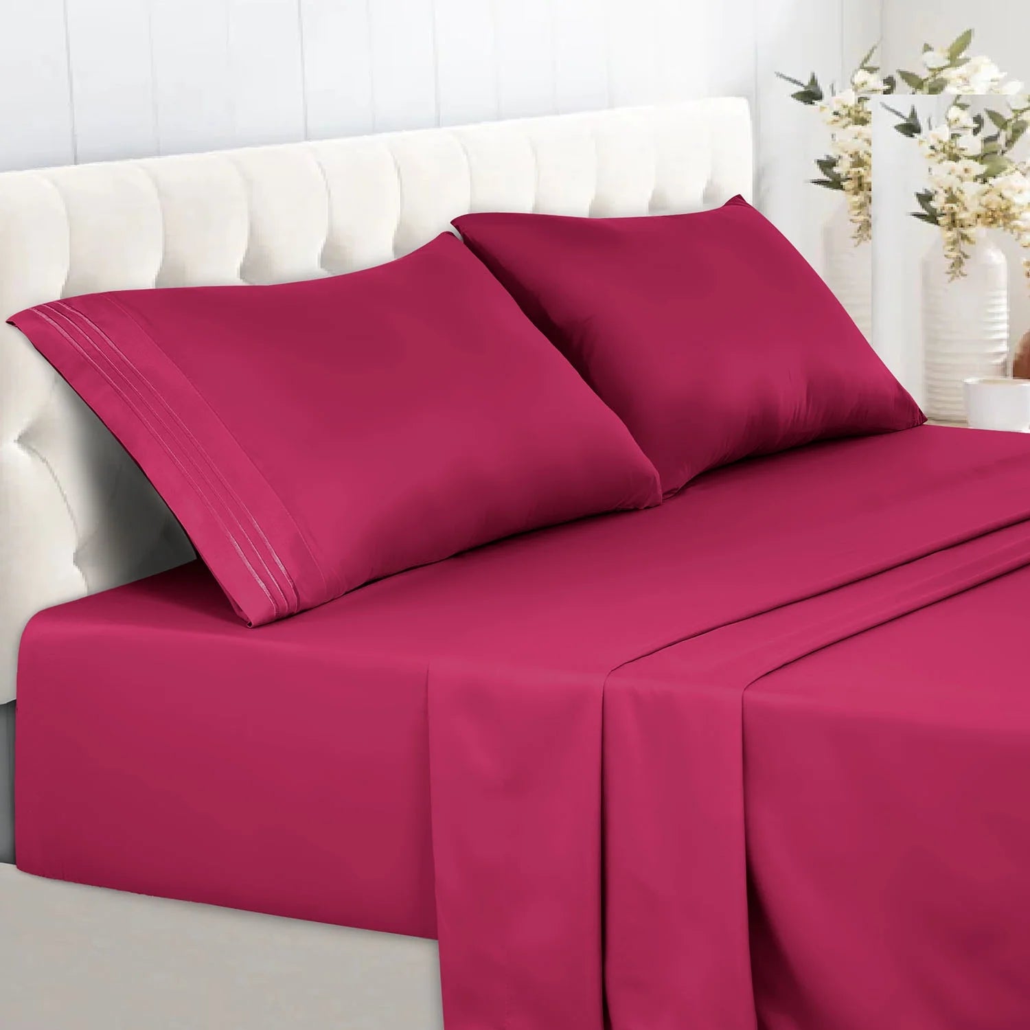 Lux Decor Collection Twin Size Bed Sheet Set – Soft Brushed Microfiber, Deep Pocket, Wrinkle-Resistant, Burgundy