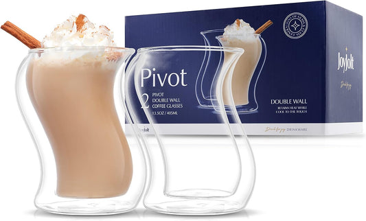 Pivot Set of 2 Double Insulated Tumblers – 13.5 oz Elegant Glasses for Coffee, Tea & Cold Beverages