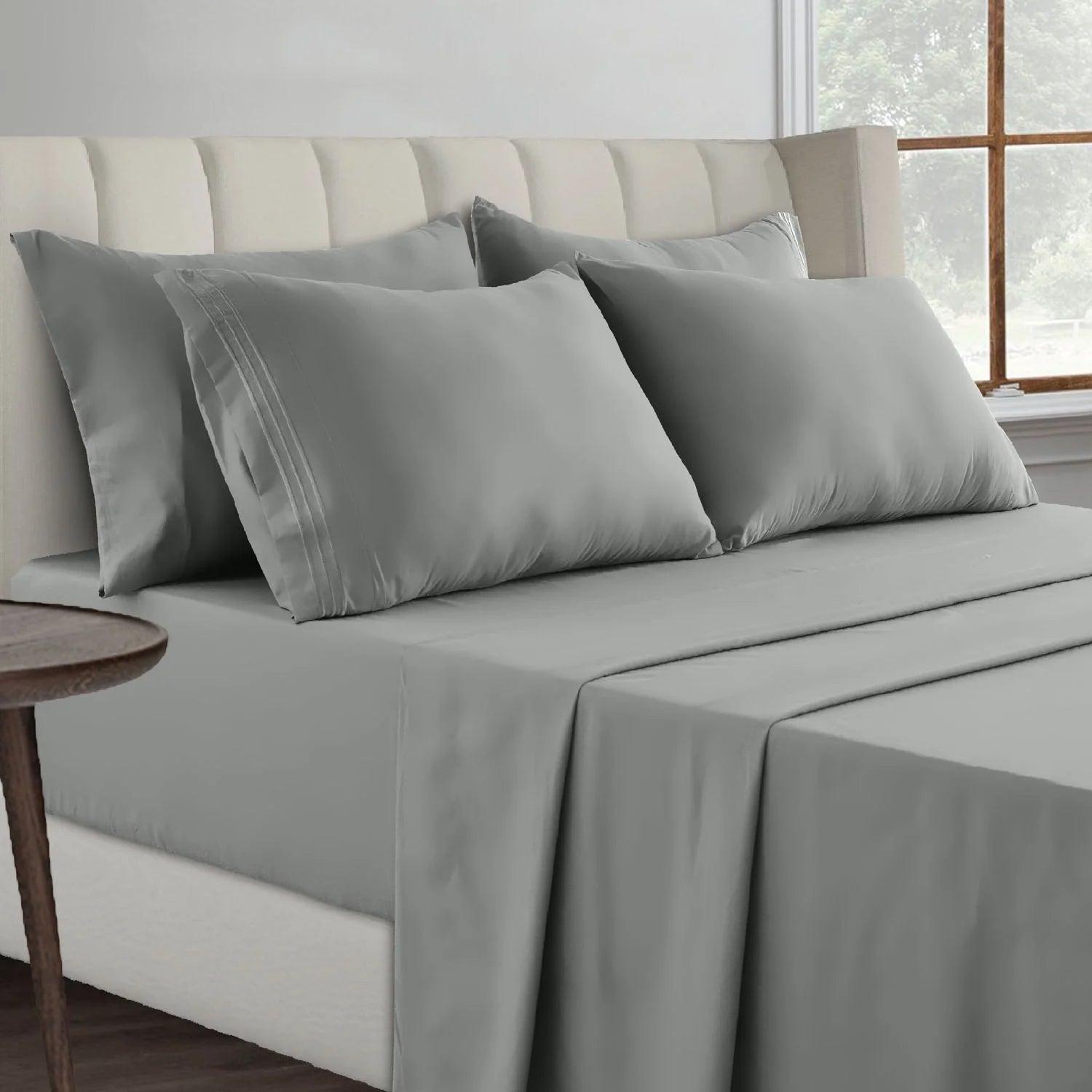 Lux Decor Collection 6-Piece Queen Sheet Set – Double Brushed Microfiber Bedding with Pillowcases, Gray