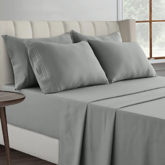 Lux Decor Collection 6-Piece Queen Sheet Set – Double Brushed Microfiber Bedding with Pillowcases, Gray