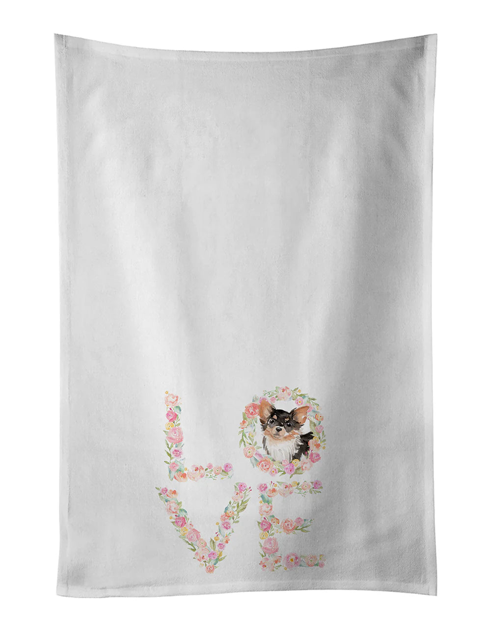 Black Tan Longhaired Chihuahua Love Kitchen Towel Set of 2
