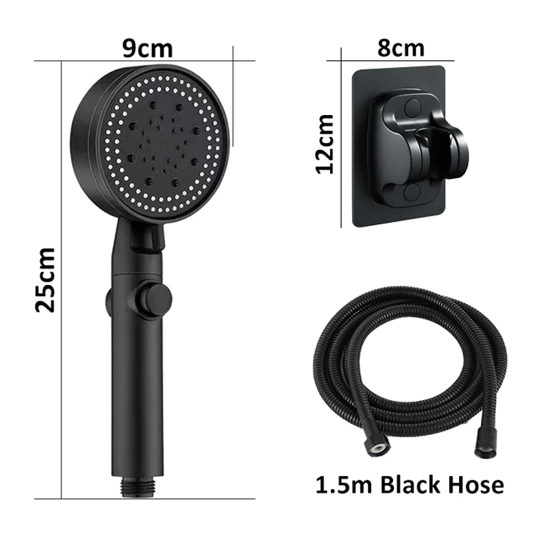 Shower Head Water Saving Black 5 Mode Adjustable High Pressure Shower One-Key Stop Water Massage Eco Shower Bathroom Accessories