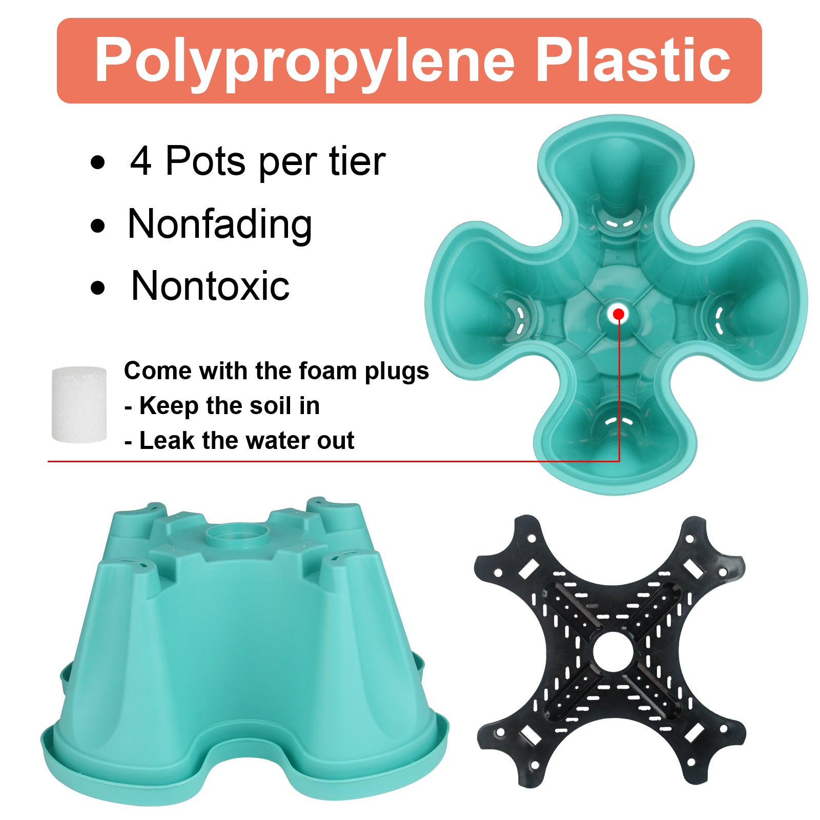 7-Tier Stackable Vertical Planter – Teal Garden Tower for Strawberries, Herbs, Flowers & Vegetables, Indoor/Outdoor Use