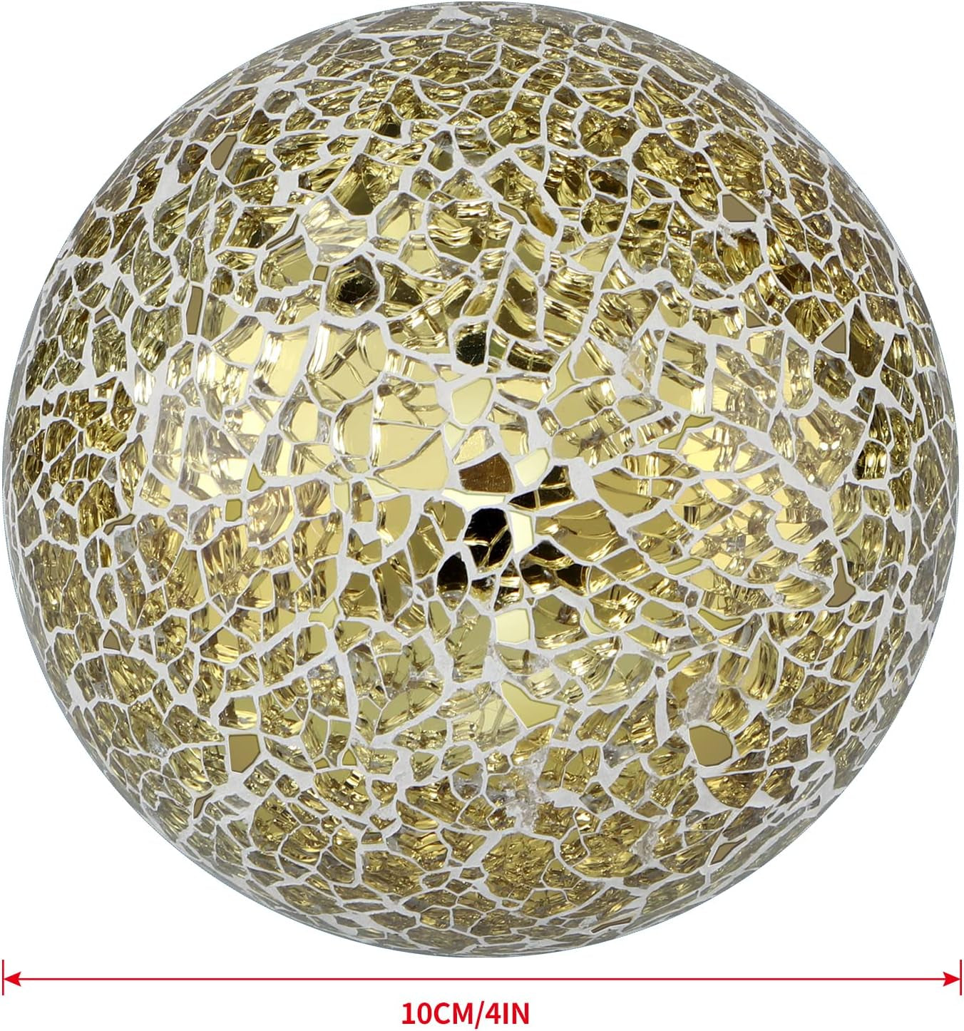 Set of 3 Decorative 4” Mosaic Sphere Balls – Gold Orbs for Bowls, Vases & Dining Table Centerpieces