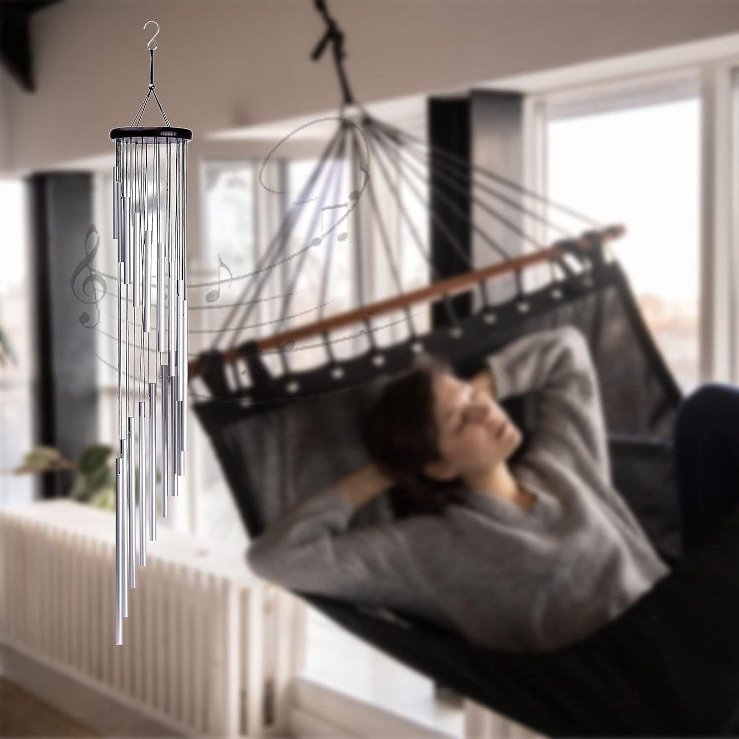 Large 36" Silver Aluminum Alloy Wind Chimes – 18 Tubes with Hooks for Patio Decor