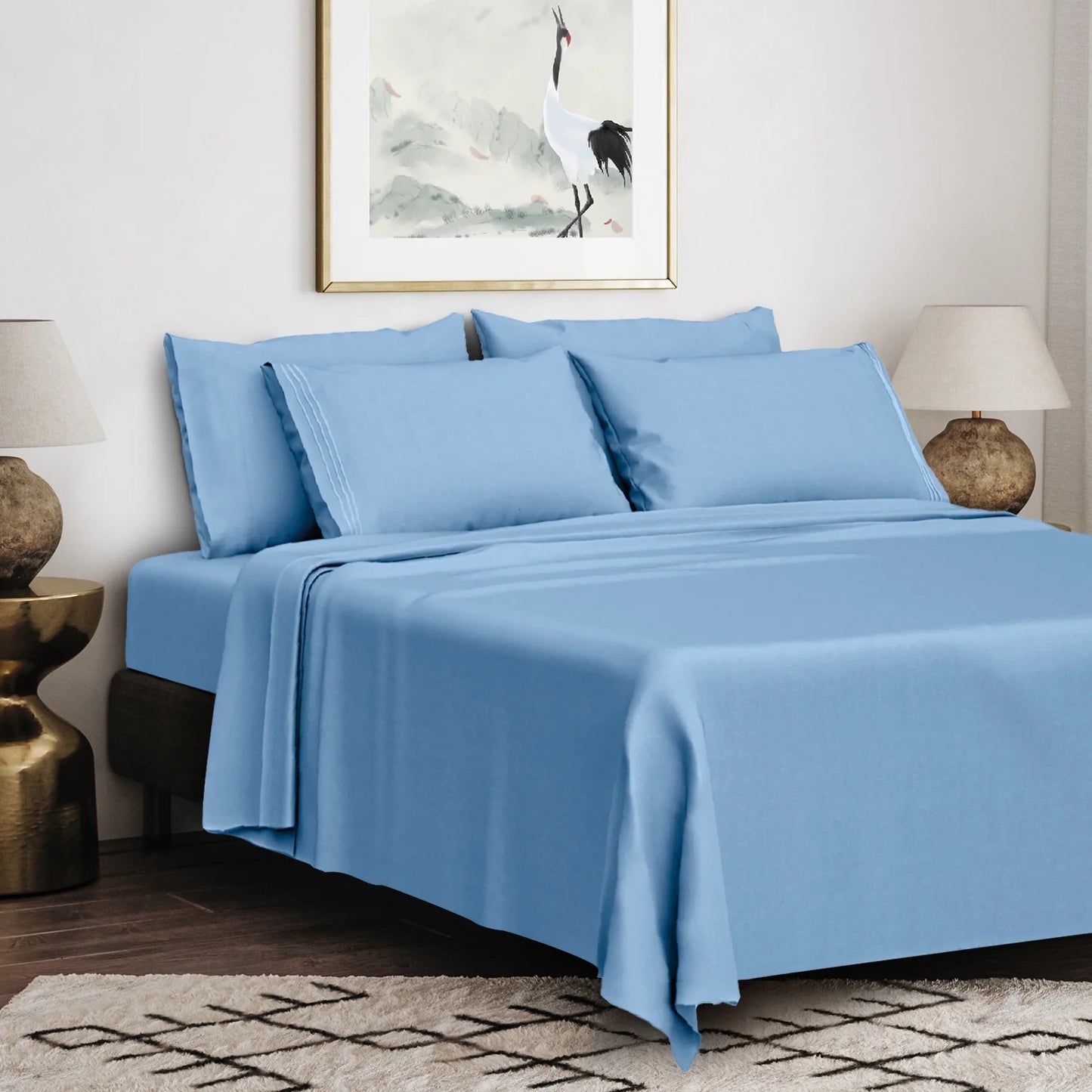 Lux Decor Collection 6-Piece King Size Sheet Set – Deep Pocket Microfiber Bedding with 16" Fitted Sheets, Blue