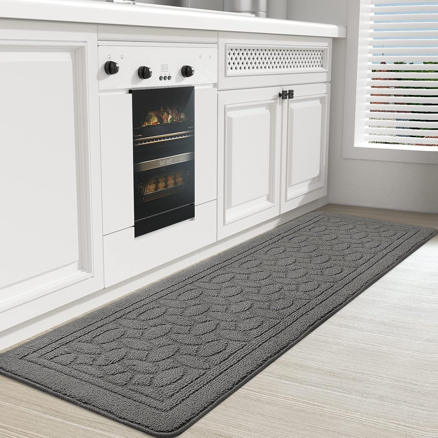 Non-Skid Kitchen Runner Rug – 18" x 59" Machine Washable Floor Mat, Easy to Clean, Grey