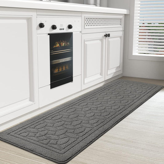 Non-Skid Kitchen Runner Rug – 18" x 59" Machine Washable Floor Mat, Easy to Clean, Grey