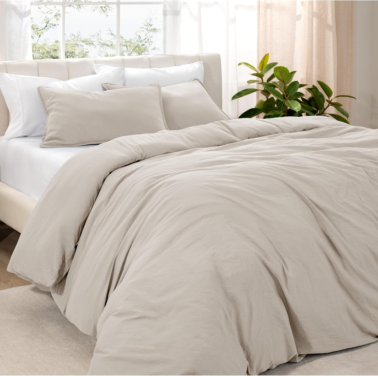 Ultra Soft Washed Microfiber Duvet Cover Set – Twin/Twin XL, Linen-Like Look with Zipper Closure, Corner Ties & 1 Standard Pillow Sham (Fog Gray)