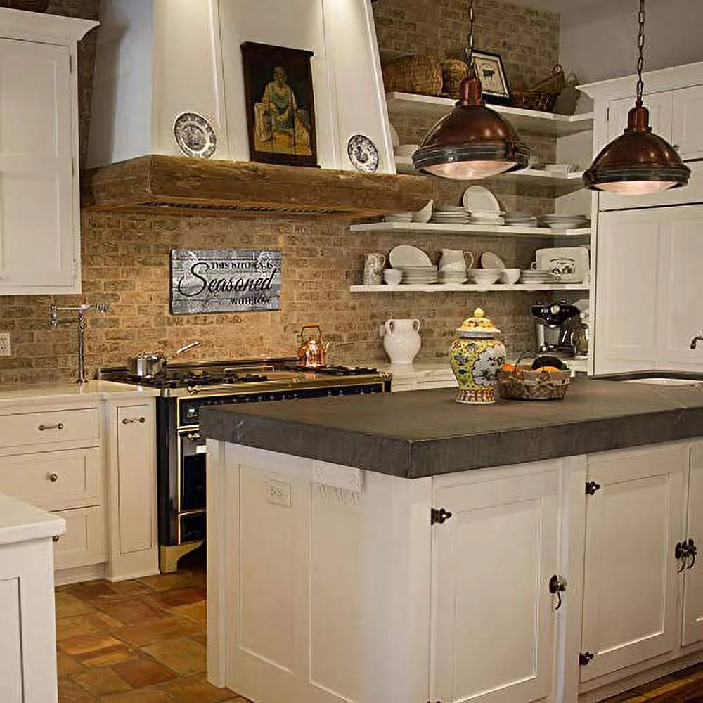 Rustic Farmhouse Kitchen Wall Plaque – This Kitchen Is Seasoned with Love Printed Wood Sign, 16 x 8 Inches