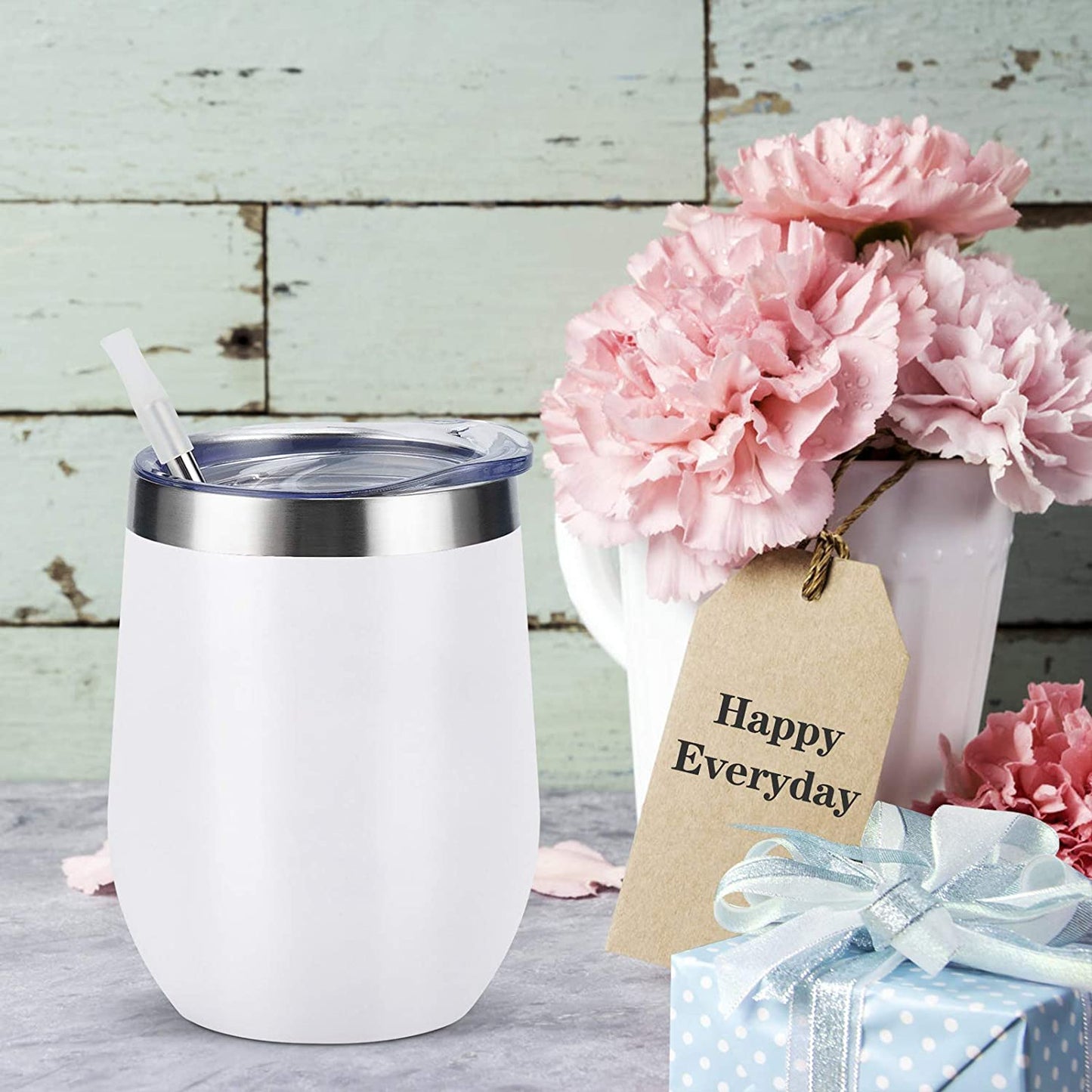 12 Pack Stainless Steel Wine Tumblers, 12Oz Double Wall Vacuum Insulated Wine Tumblers with Lids and Straws, Stainless Steel Stemless Wine Glasses for Coffee, Wine, Cocktails, Champaign, White…