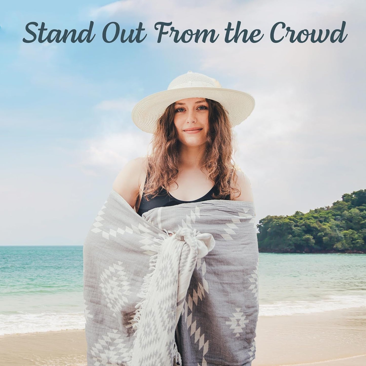 Premium Turkish Beach Towel – 35”x67” Lightweight, Quick-Dry, Sand-Free 100% Cotton Towel (Ocean Light Grey)