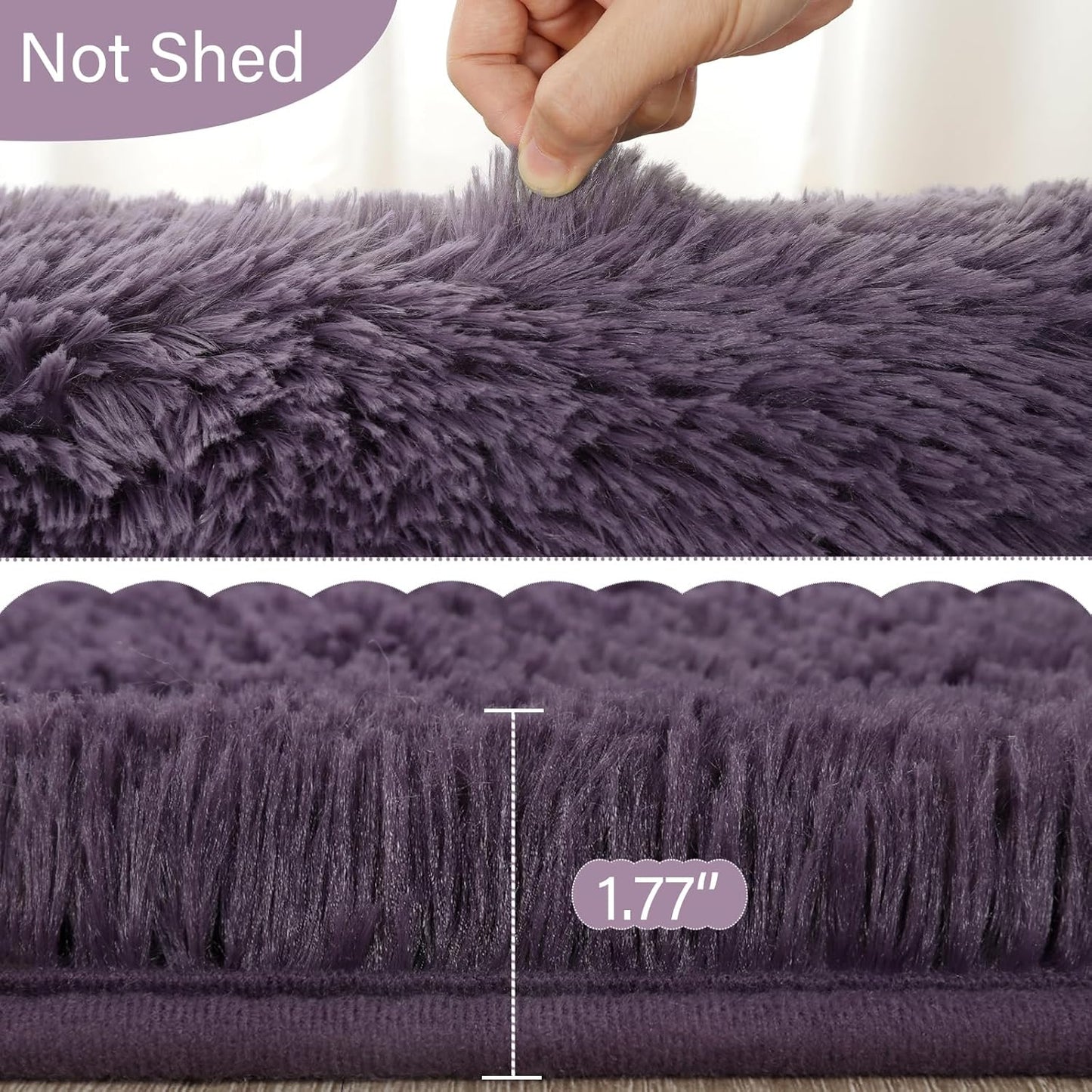 2.6' x 5.3' Fluffy Grey and Purple Shaggy Oval Area Rug – Soft Bedroom and Living Room Accent Carpet