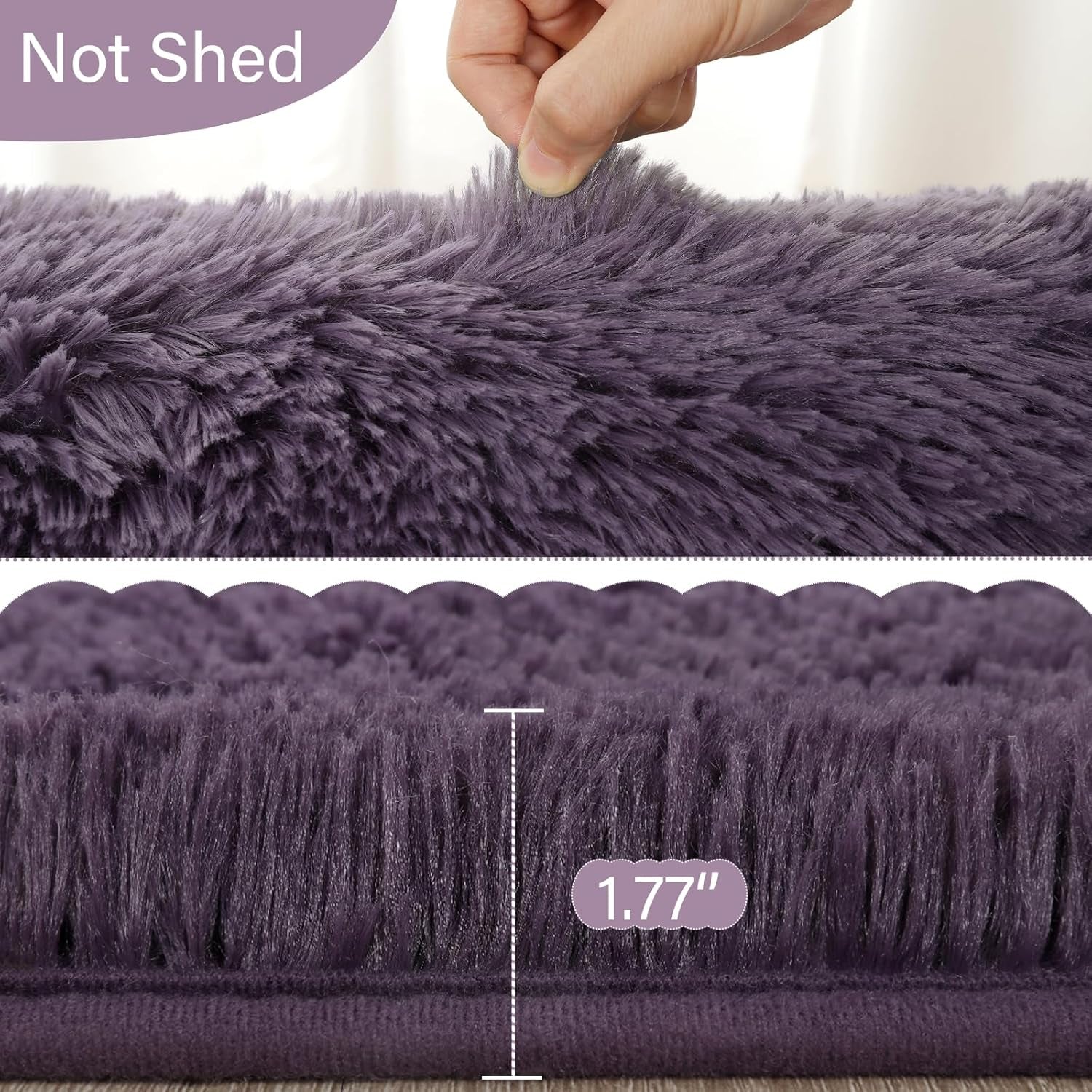 2.6' x 5.3' Fluffy Grey and Purple Shaggy Oval Area Rug – Soft Bedroom and Living Room Accent Carpet