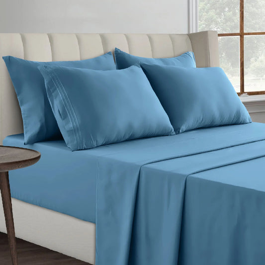 Lux Decor Collection 6-Piece King Size Sheet Set – Deep Pocket Microfiber Bedding with 16" Fitted Sheets, Blue
