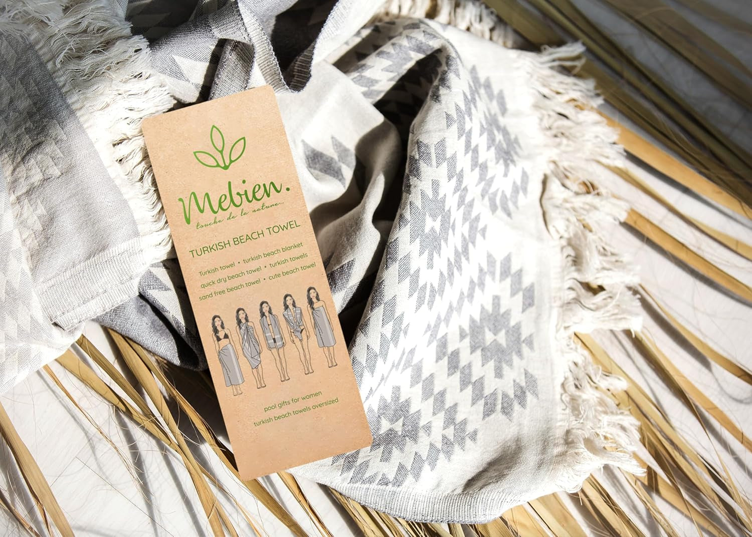 Premium Turkish Beach Towel – 35”x67” Lightweight, Quick-Dry, Sand-Free 100% Cotton Towel (Ocean Light Grey)