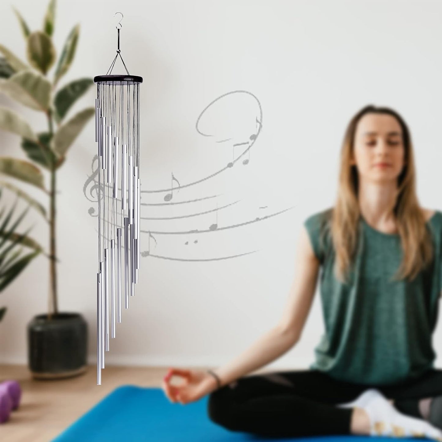 Large 36" Silver Aluminum Alloy Wind Chimes – 18 Tubes with Hooks for Patio Decor