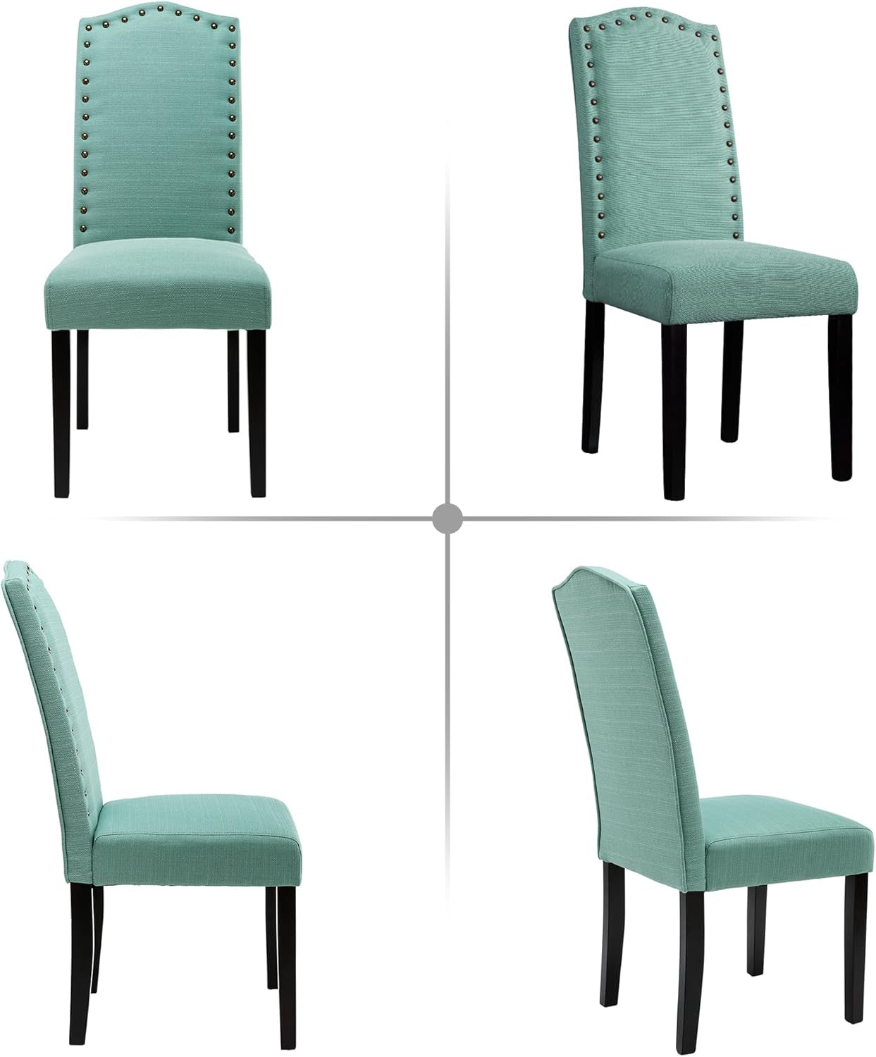 Set of 2 Upholstered Parsons Dining Chairs – Green Fabric Kitchen Chairs with Solid Wood Frame and Nailhead Trim