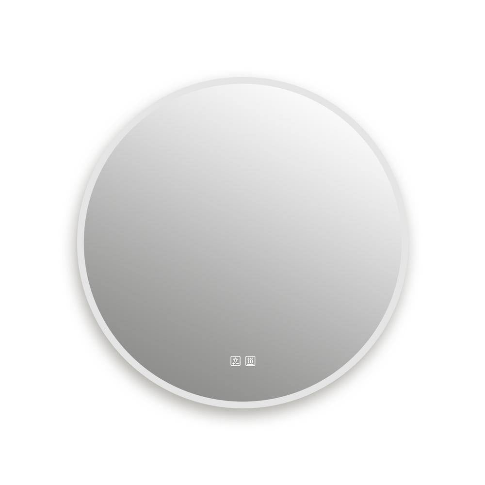 28 In. W X 28 In. H round Frameless LED Light with 3 Color and Anti-Fog Wall Mounted Bathroom Vanity Mirror