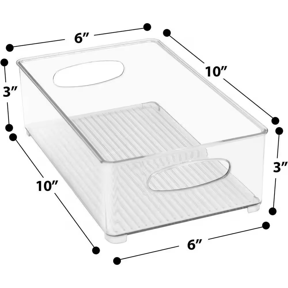 6 Pack Clear Plastic Storage Bins for Fridge and Pantry Stackable Organizer Set