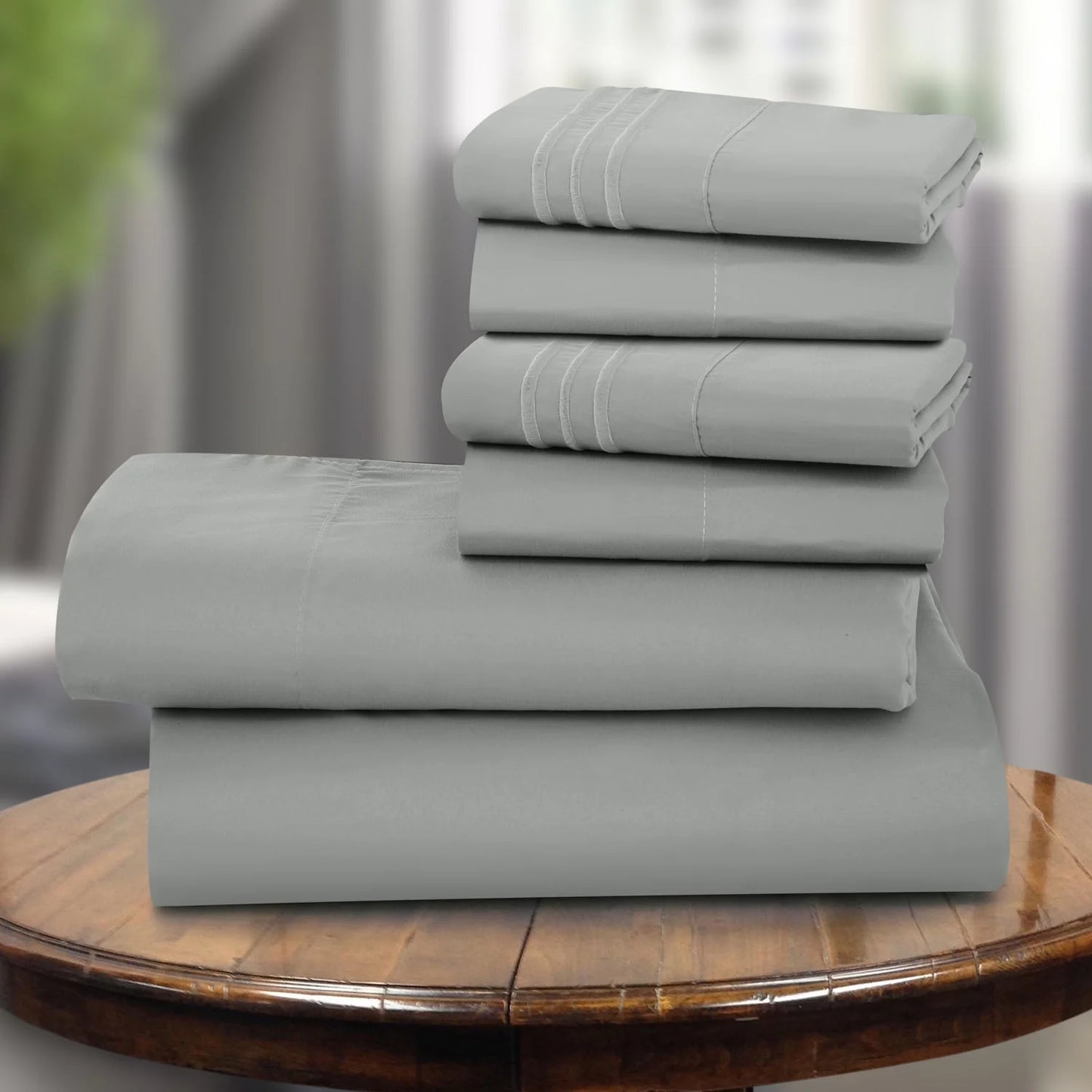 Lux Decor Collection 6-Piece Queen Sheet Set – Double Brushed Microfiber Bedding with Pillowcases, Gray