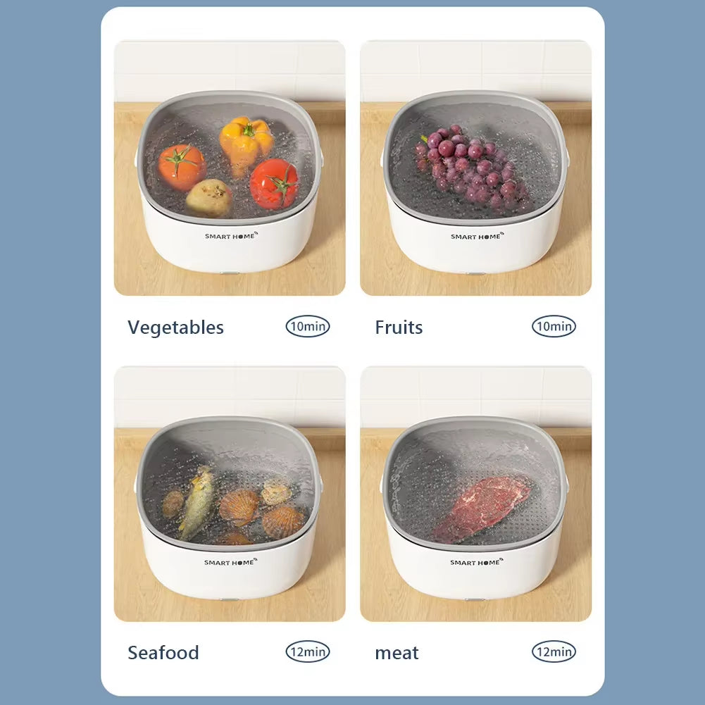 Ultrasonic Vegetable and Fruit Washer – Household Food Cleaner and Purifier for Removing Pesticide Residues and Dirt with Cleaning Basket