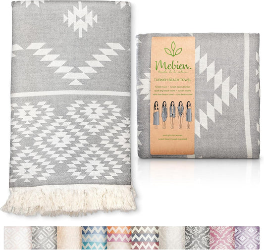 Premium Turkish Beach Towel – 35”x67” Lightweight, Quick-Dry, Sand-Free 100% Cotton Towel (Ocean Light Grey)