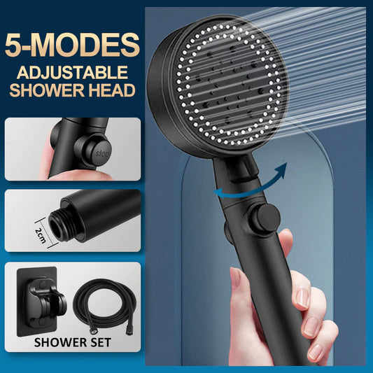 Shower Head Water Saving Black 5 Mode Adjustable High Pressure Shower One-Key Stop Water Massage Eco Shower Bathroom Accessories
