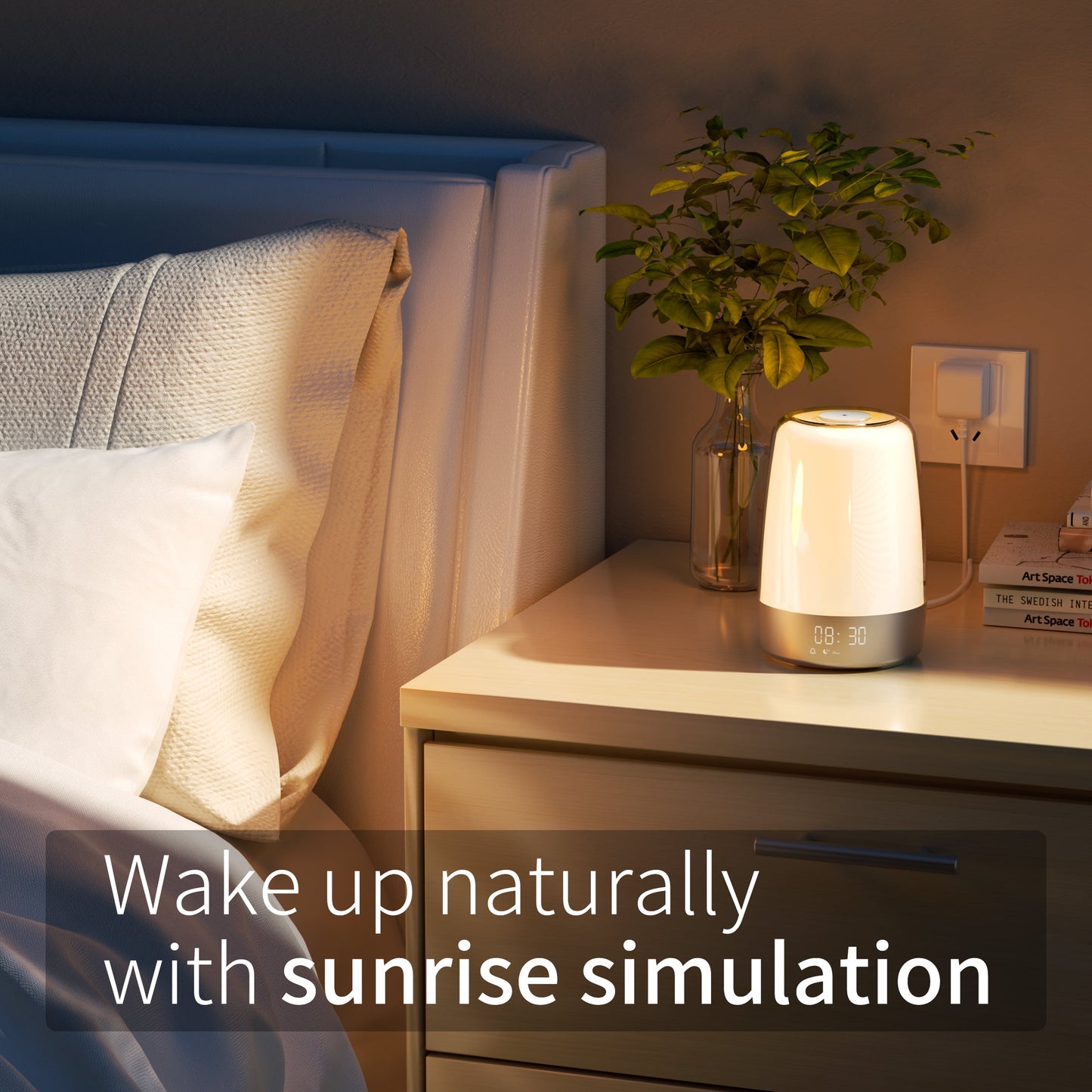  Sunrise Wake-Up Alarm Clock – RGB Bedside Lamp with 3-Level Dimmable Light, Digital Display for Heavy Sleepers