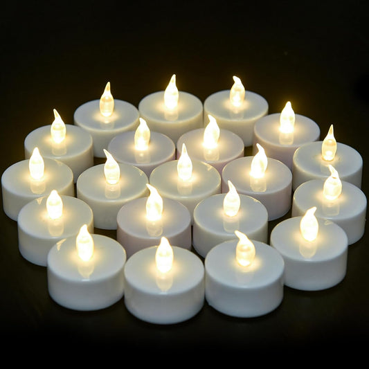 24-Pack Flameless LED Tea Light Candles – Realistic Flickering Battery-Operated Tealights in White for Parties, Decor & Gift Ideas