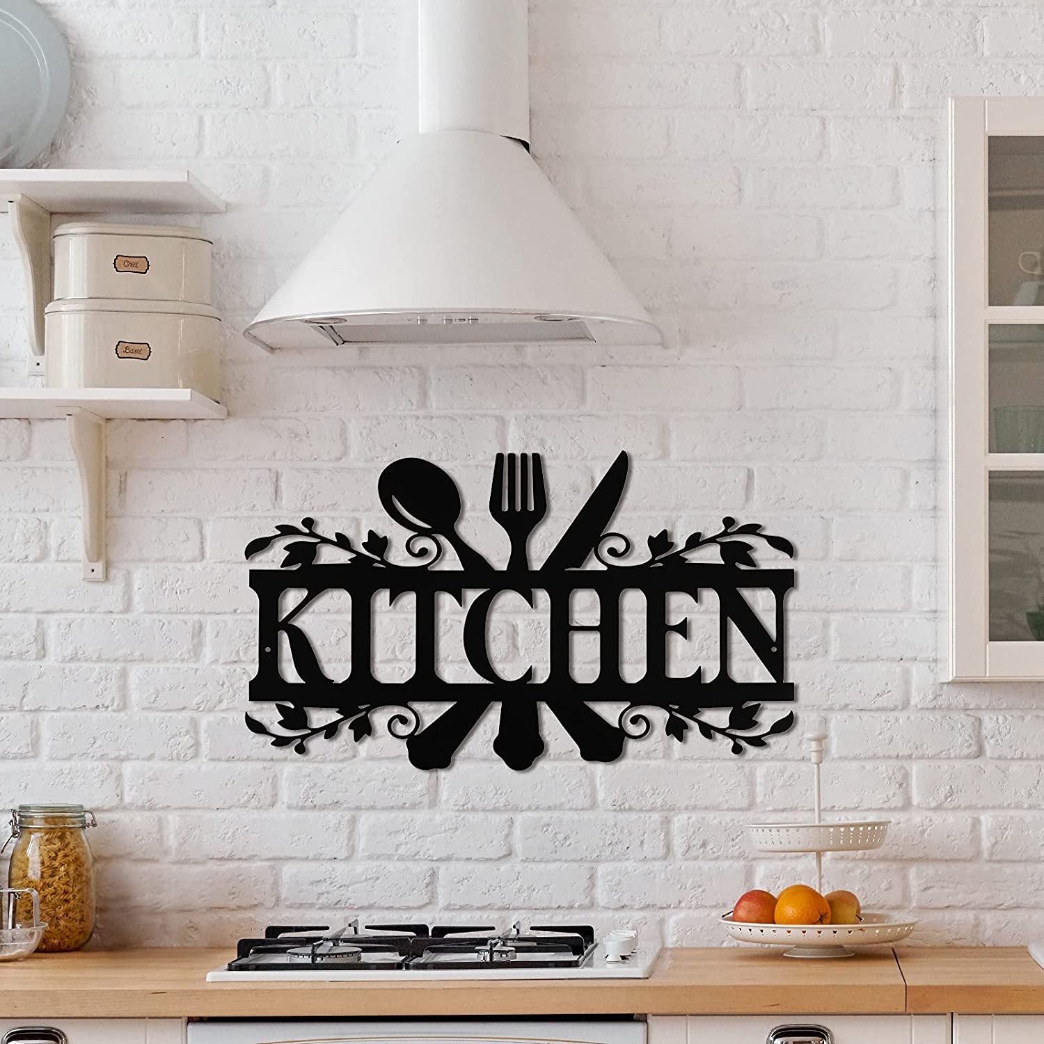 Black Metal Kitchen Wall Sign – 14" x 8.8" Farmhouse Rustic Wall Art for Kitchen and Dining Room Decor (Classic Style)