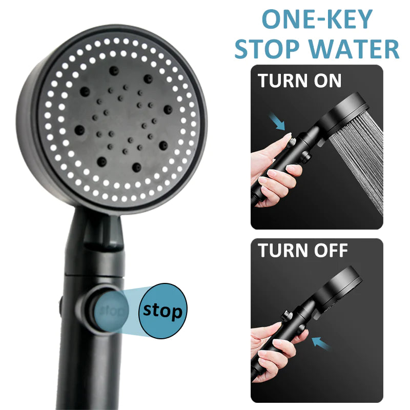 Shower Head Water Saving Black 5 Mode Adjustable High Pressure Shower One-Key Stop Water Massage Eco Shower Bathroom Accessories