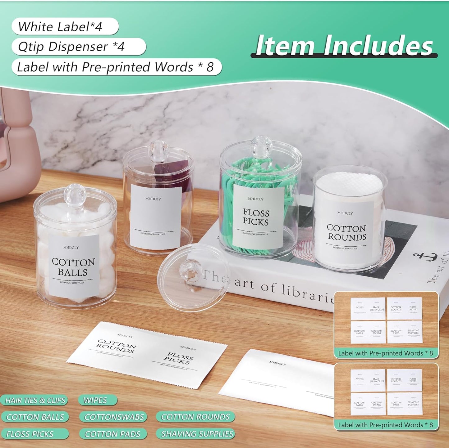 4-Pack Bathroom Organizers and Storage Accessories – Q-tip Holders and Decorative Storage Solutions for Bathroom 