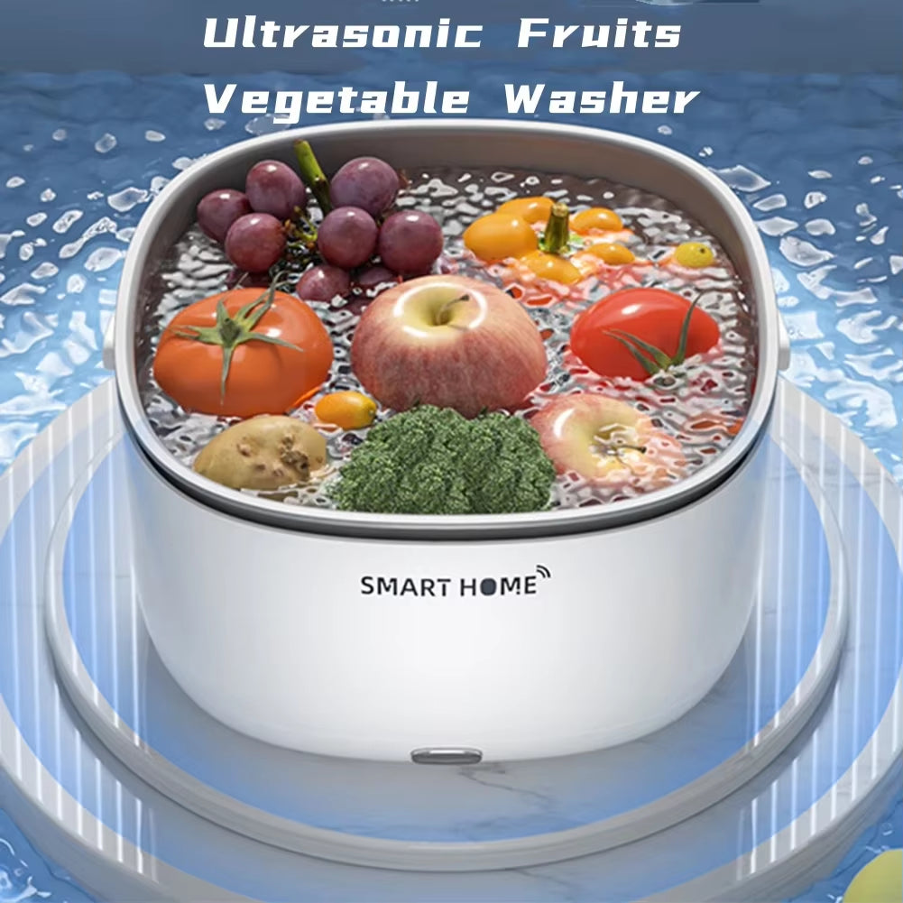 Ultrasonic Vegetable and Fruit Washer – Household Food Cleaner and Purifier for Removing Pesticide Residues and Dirt with Cleaning Basket