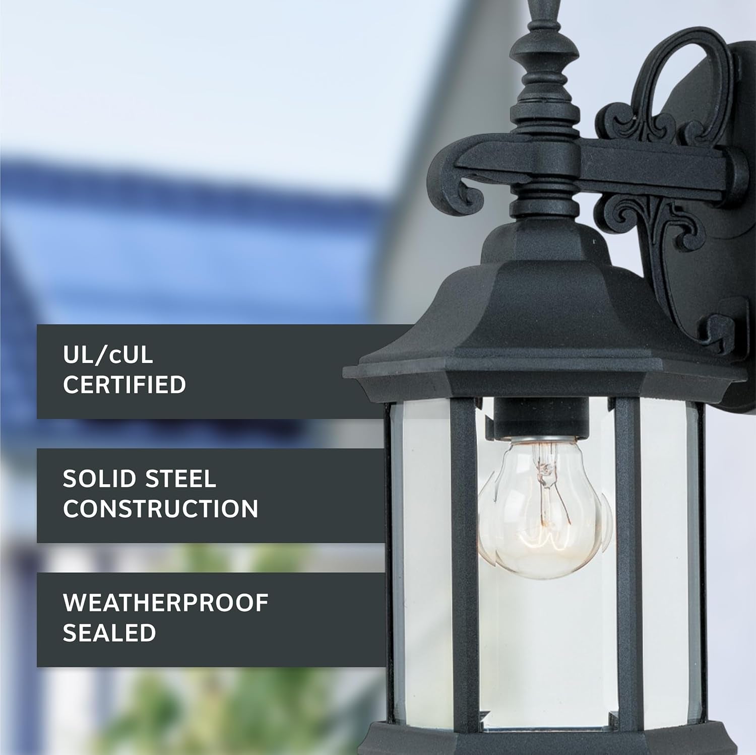Devonshire 14" Black Outdoor Wall Mount Lantern Sconce – Clear Glass Porch Light for Patio/Deck