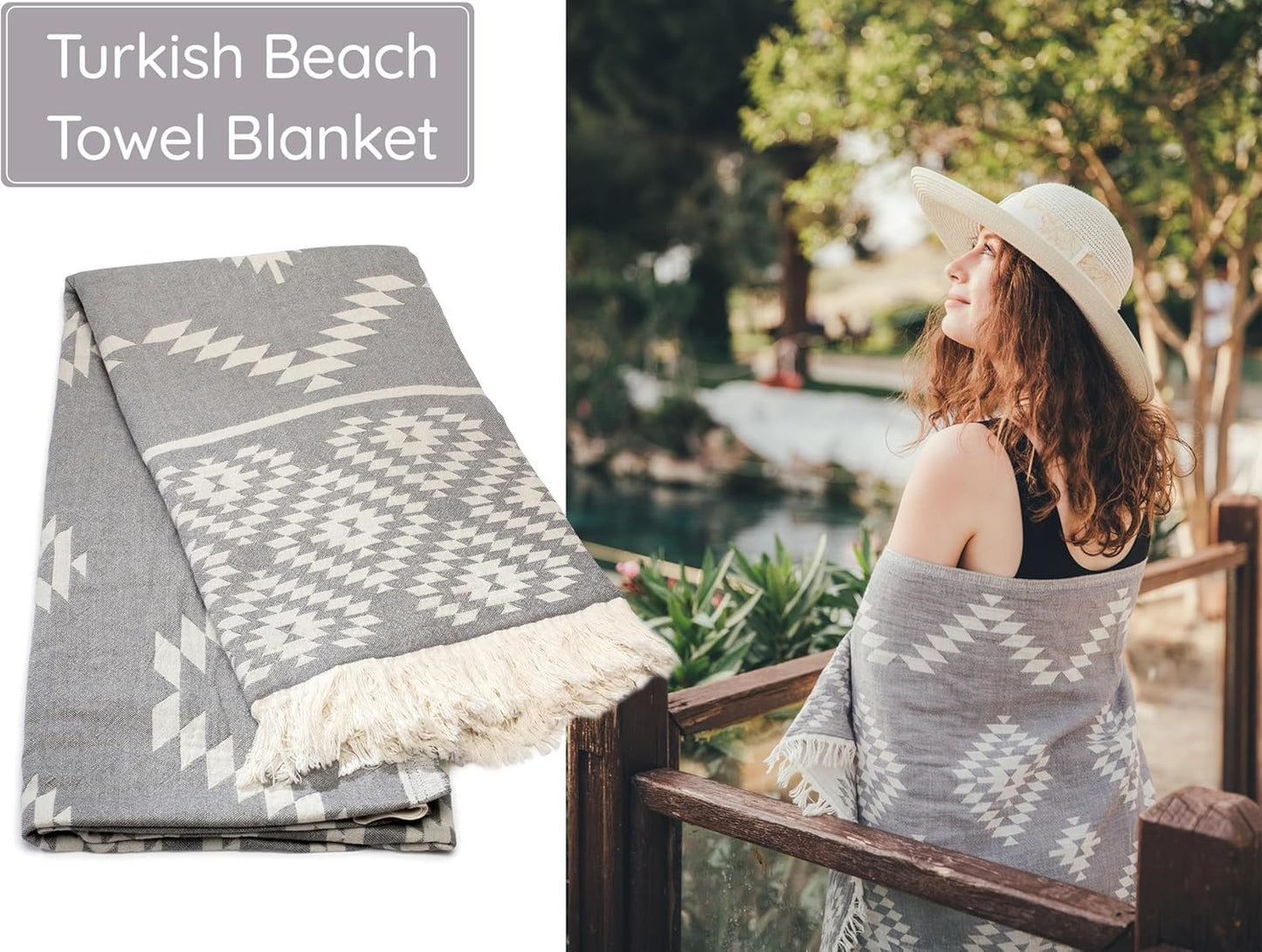 Premium Turkish Beach Towel – 35”x67” Lightweight, Quick-Dry, Sand-Free 100% Cotton Towel (Ocean Light Grey)