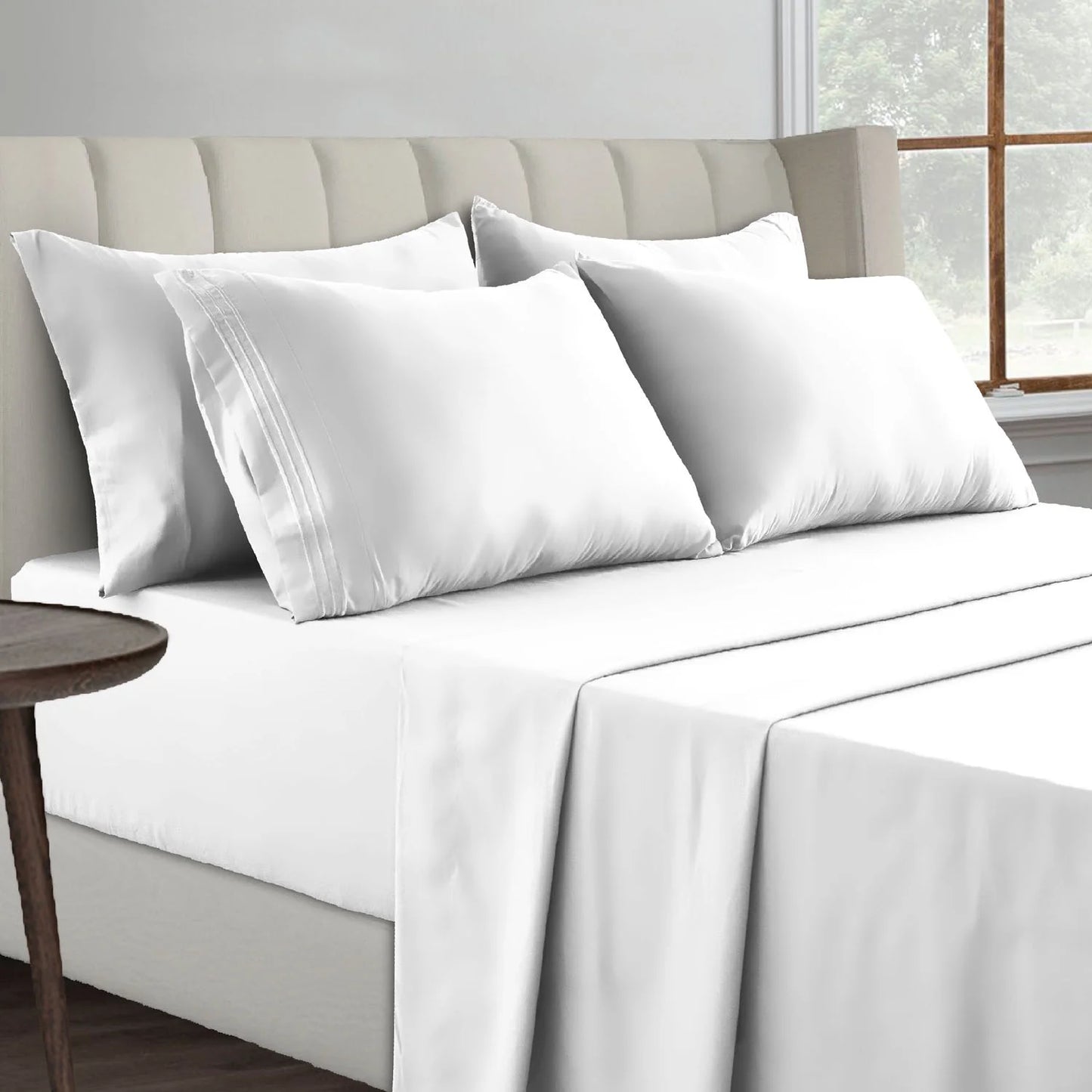 Lux Decor Collection 6-Piece California King Sheet Set – 16" Deep Pocket Brushed Microfiber Bedding, White