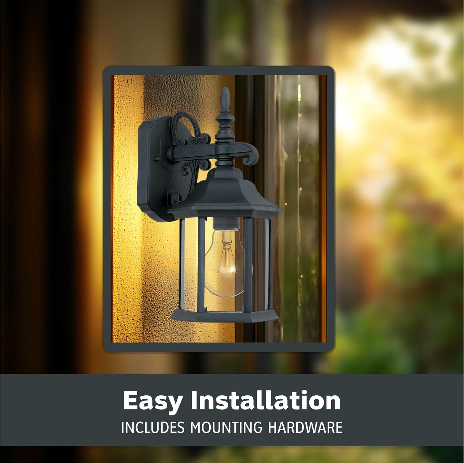 Devonshire 14" Black Outdoor Wall Mount Lantern Sconce – Clear Glass Porch Light for Patio/Deck