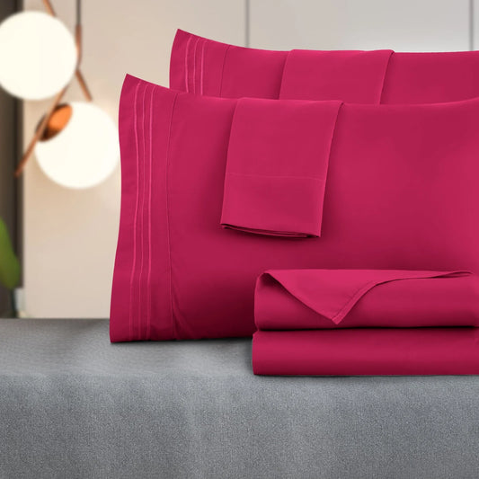 Lux Decor Collection Twin Size Bed Sheet Set – Soft Brushed Microfiber, Deep Pocket, Wrinkle-Resistant, Burgundy