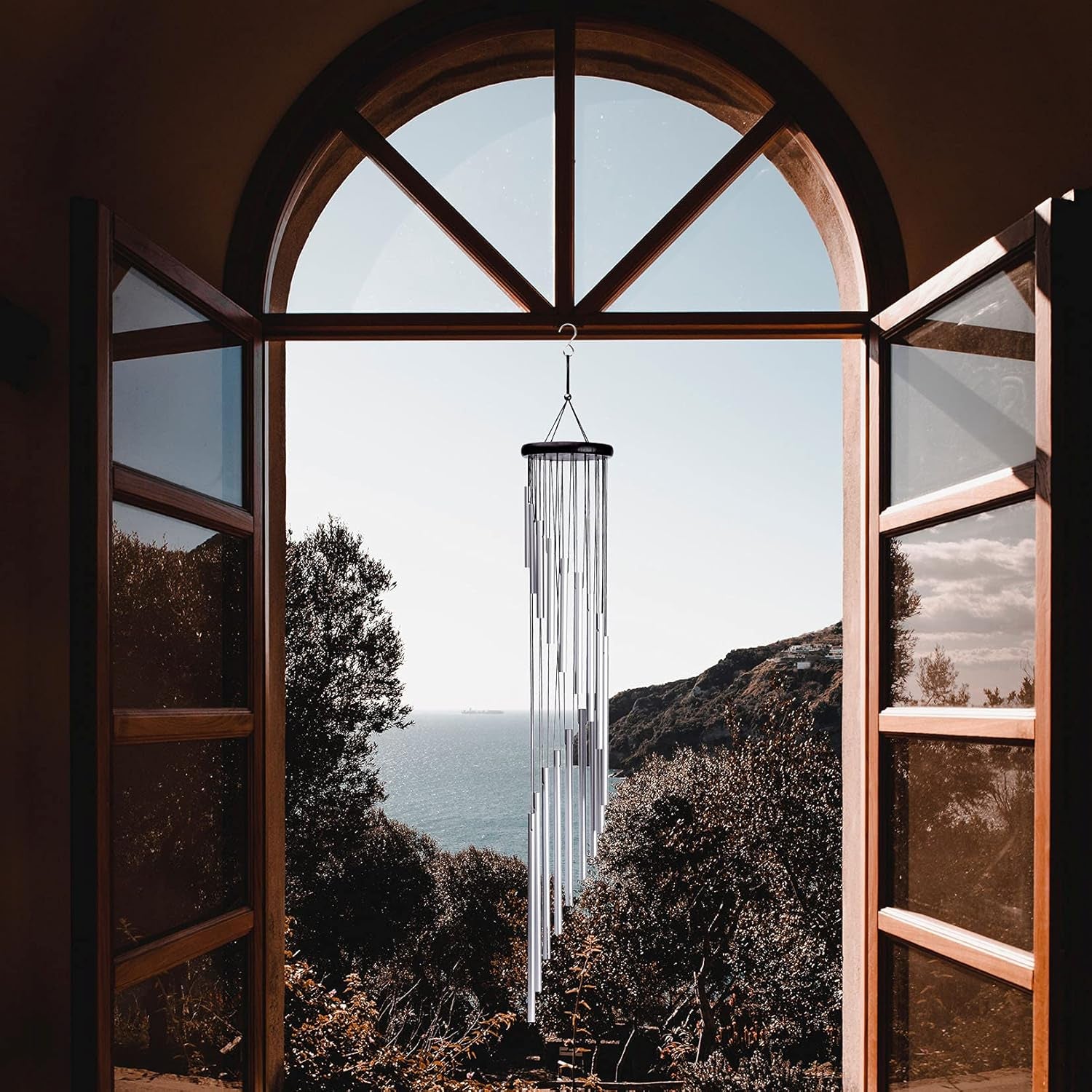 Large 36" Silver Aluminum Alloy Wind Chimes – 18 Tubes with Hooks for Patio Decor