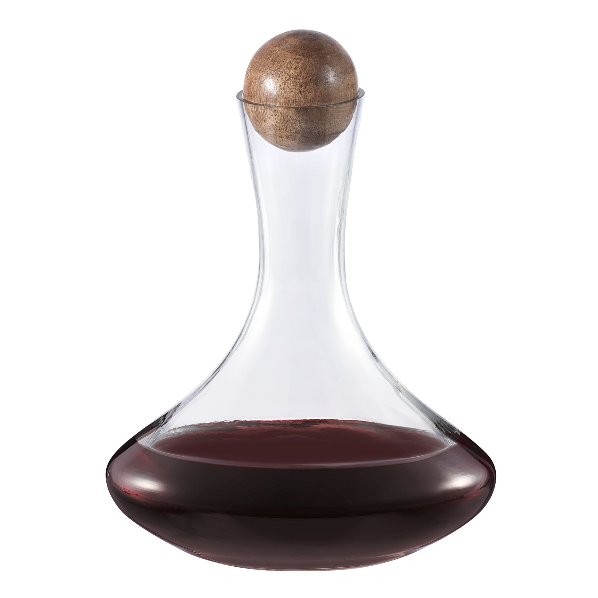 Glass Wine Decanter with Wooden Sphere Stopper – 85 oz Capacity